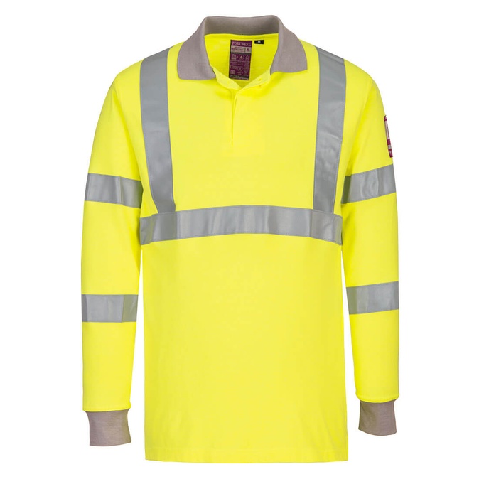 Flame Resistant Anti-Static Hi-Vis Long Sleeve Polo Shirt - PORTWEST - FR77