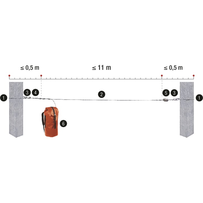 TIJDELIJKE HORIZONTALE VEILIGHEIDSLIJN TYPE KABEL - MAX 12 M - DELTAPLUS - LV301