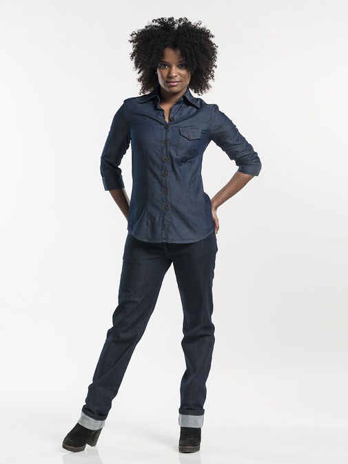 Women Blue Denim Stretch 3/4 Sleeve - Chaud Devant - CD-619